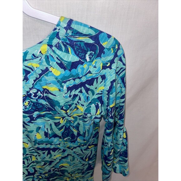 Lilly Pulitzer Womens Pullover Tunic Size XXS Blue Floral Flare Sleeve Party - Picture 10 of 12